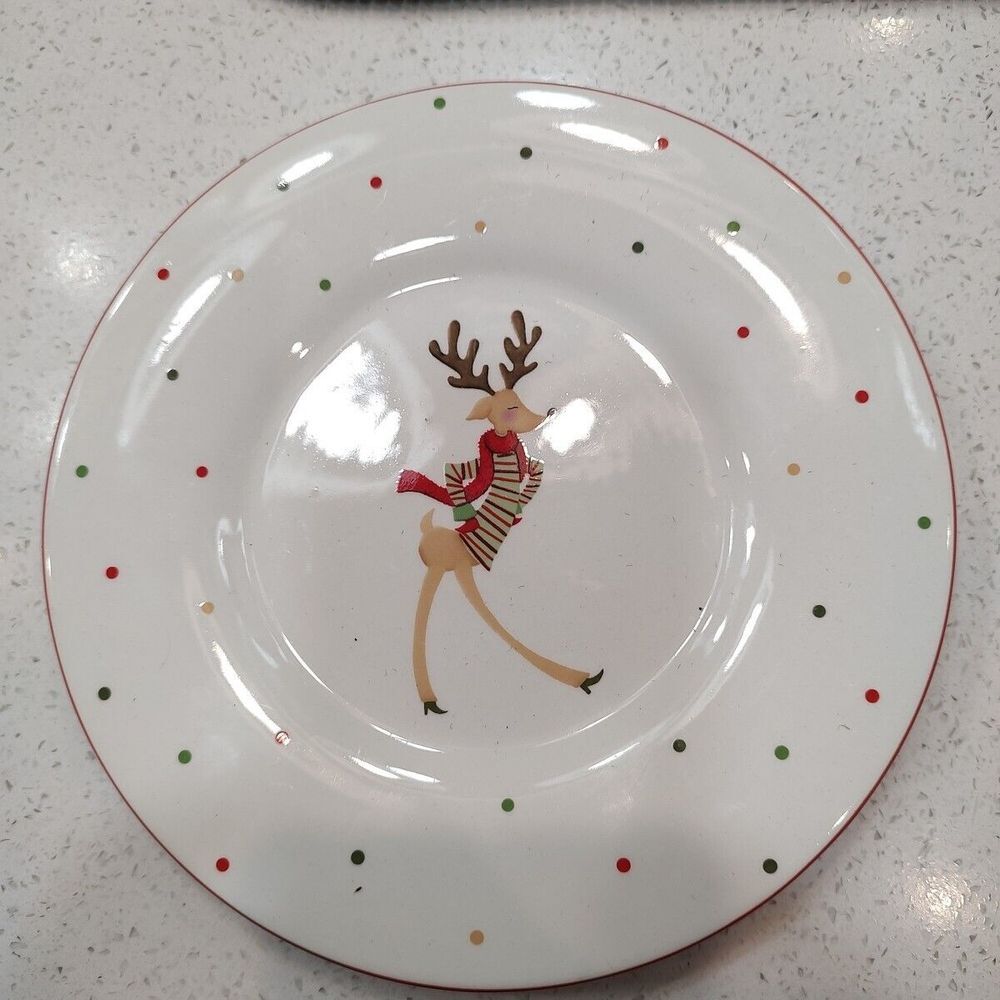 YANKEE CANDLE 7" Candle Plate  Dancing Reindeer Christmas Jan‎ Shade Beach